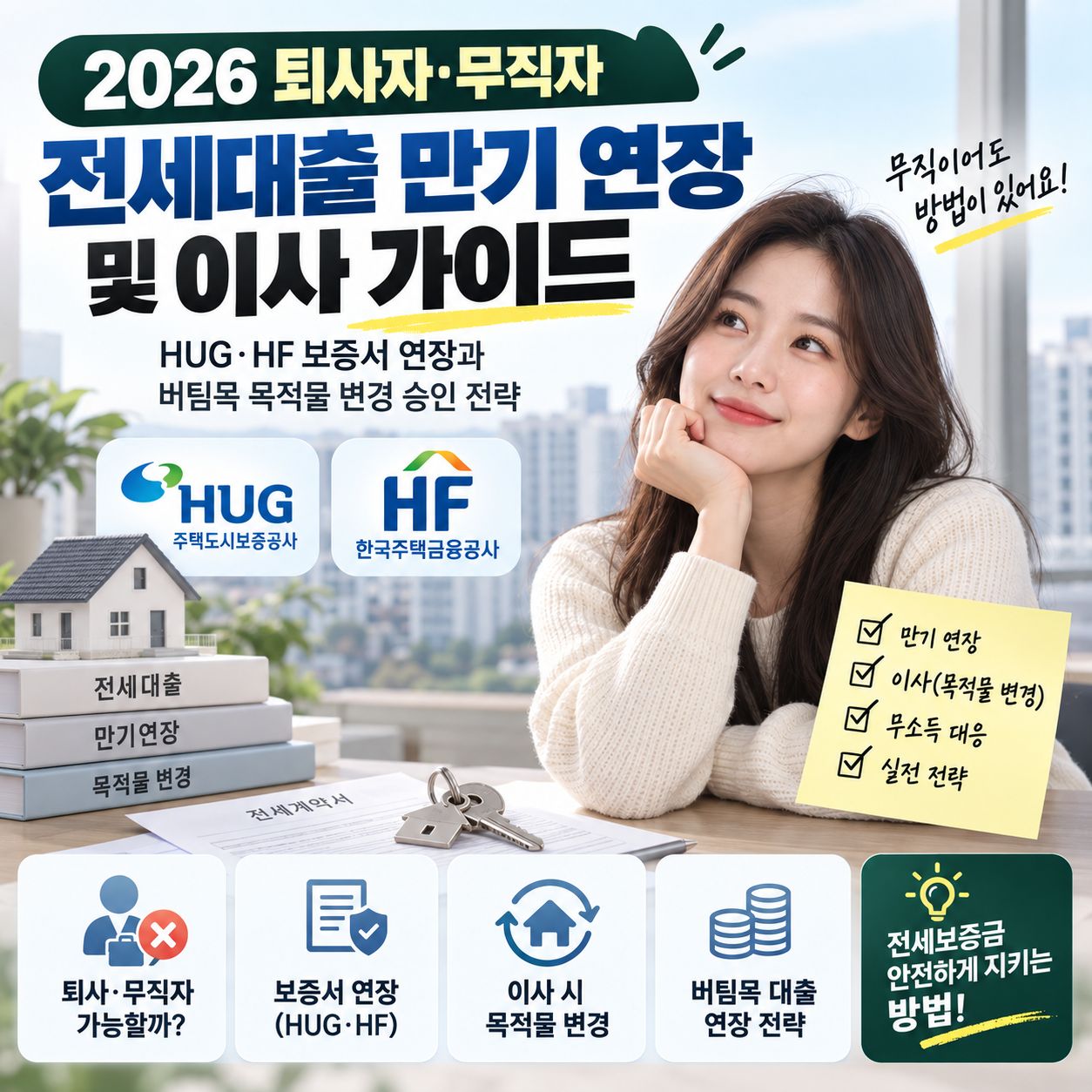 퇴사 후 무소득 상태 전세대출 만기 연장 방법과 HUG·HF 보증서 심사 기준