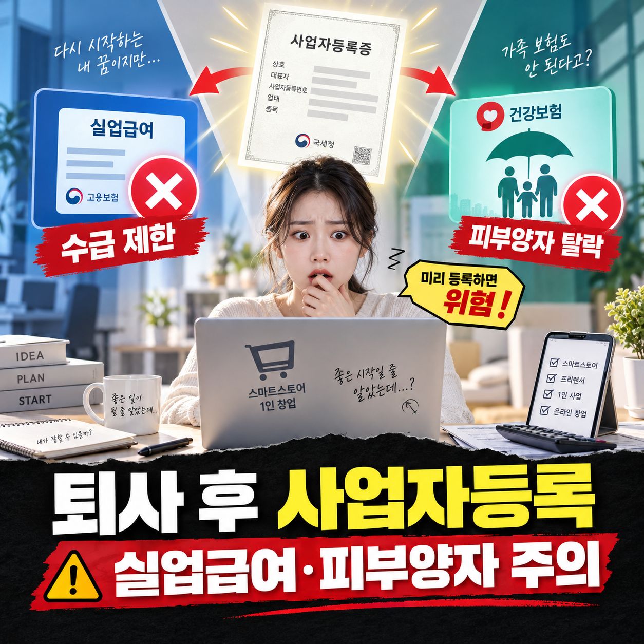퇴사 후 사업자등록 시 실업급여 수급 제한 요건과 건강보험 피부양자 탈락 기준