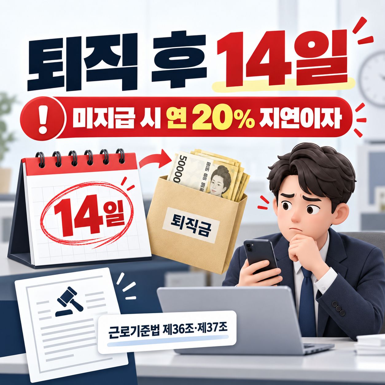 퇴사 후 퇴직금 14일 이내 미지급 시 지연이자 20% 청구와 고용노동부 임금체불 진정 절차
