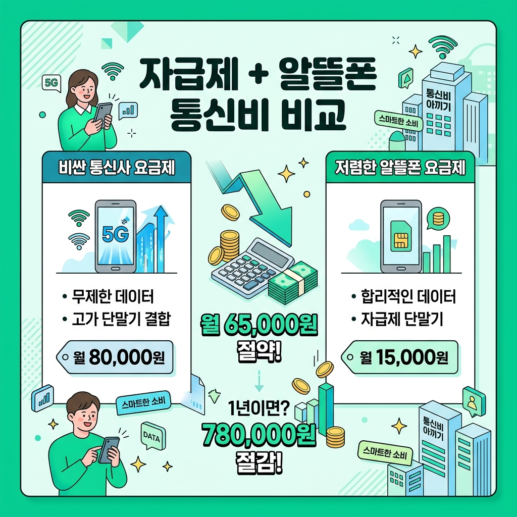 자급제 알뜰폰 통신비 비교 인포그래픽