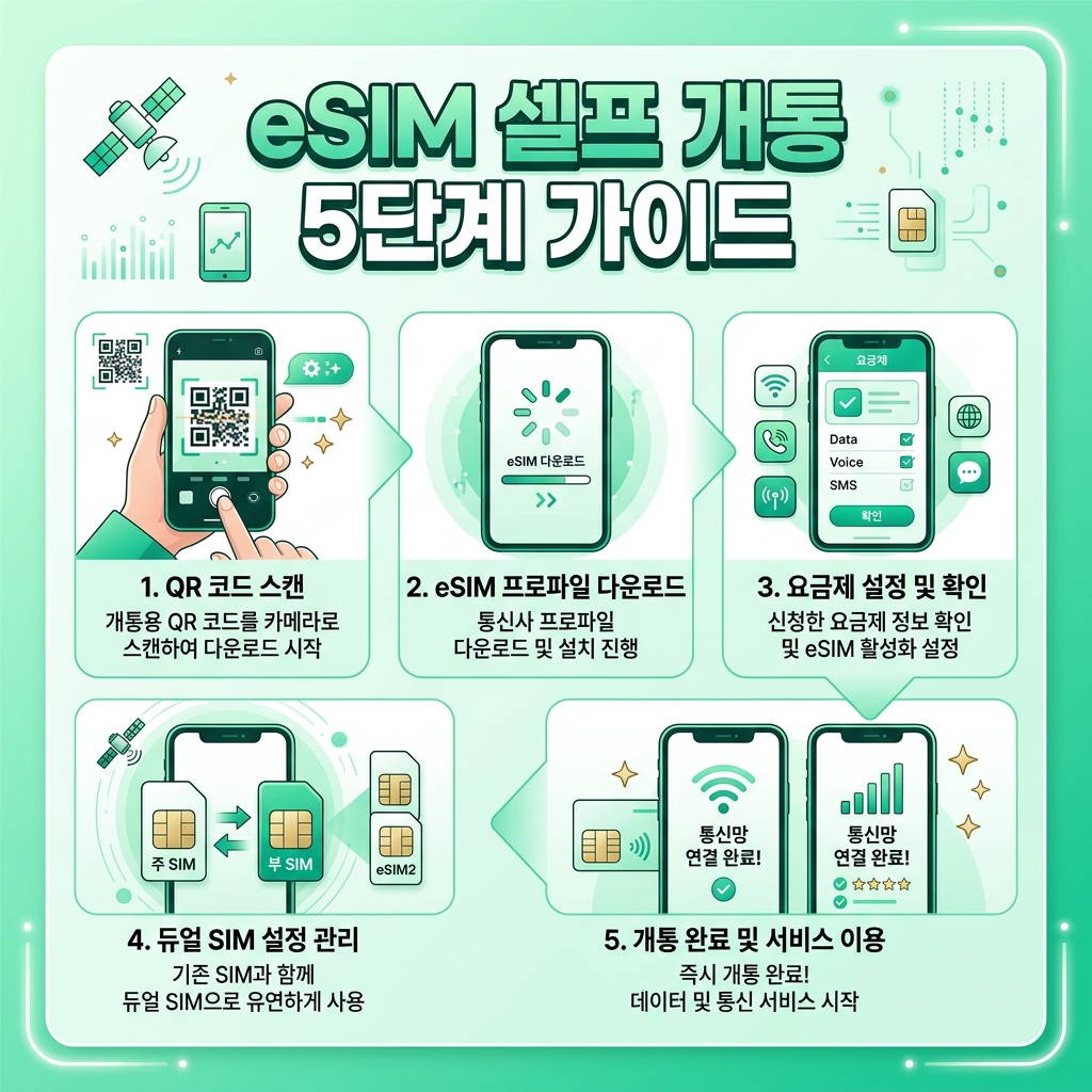 eSIM 셀프 개통 프로세스 인포그래픽
